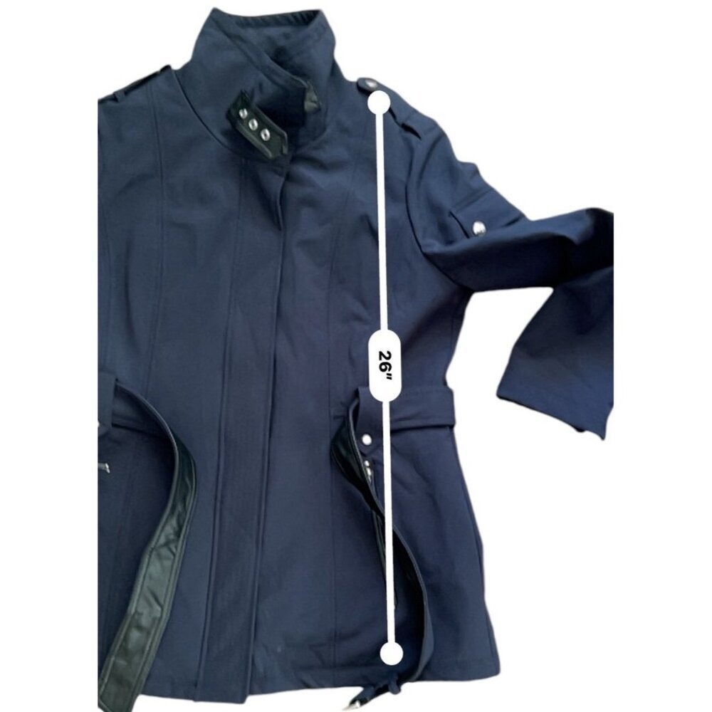 Michael Kors Navy Urban Minimalist Belted Neoprene Modern Classic Long Line Coat - Picture 7 of 9